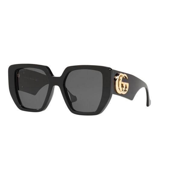GUCCI GG0956S Rectangle Sunglasses Black/Gold Frame Grey Lens 54-19 Italy NEW - Picture 9 of 16